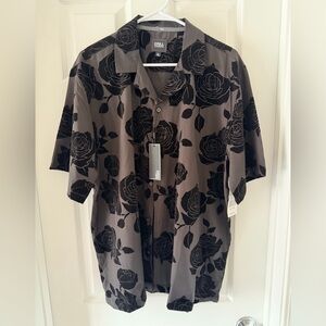 Men’s Short-Sleeve Floral Button-Up Shirt - Black XL NWT